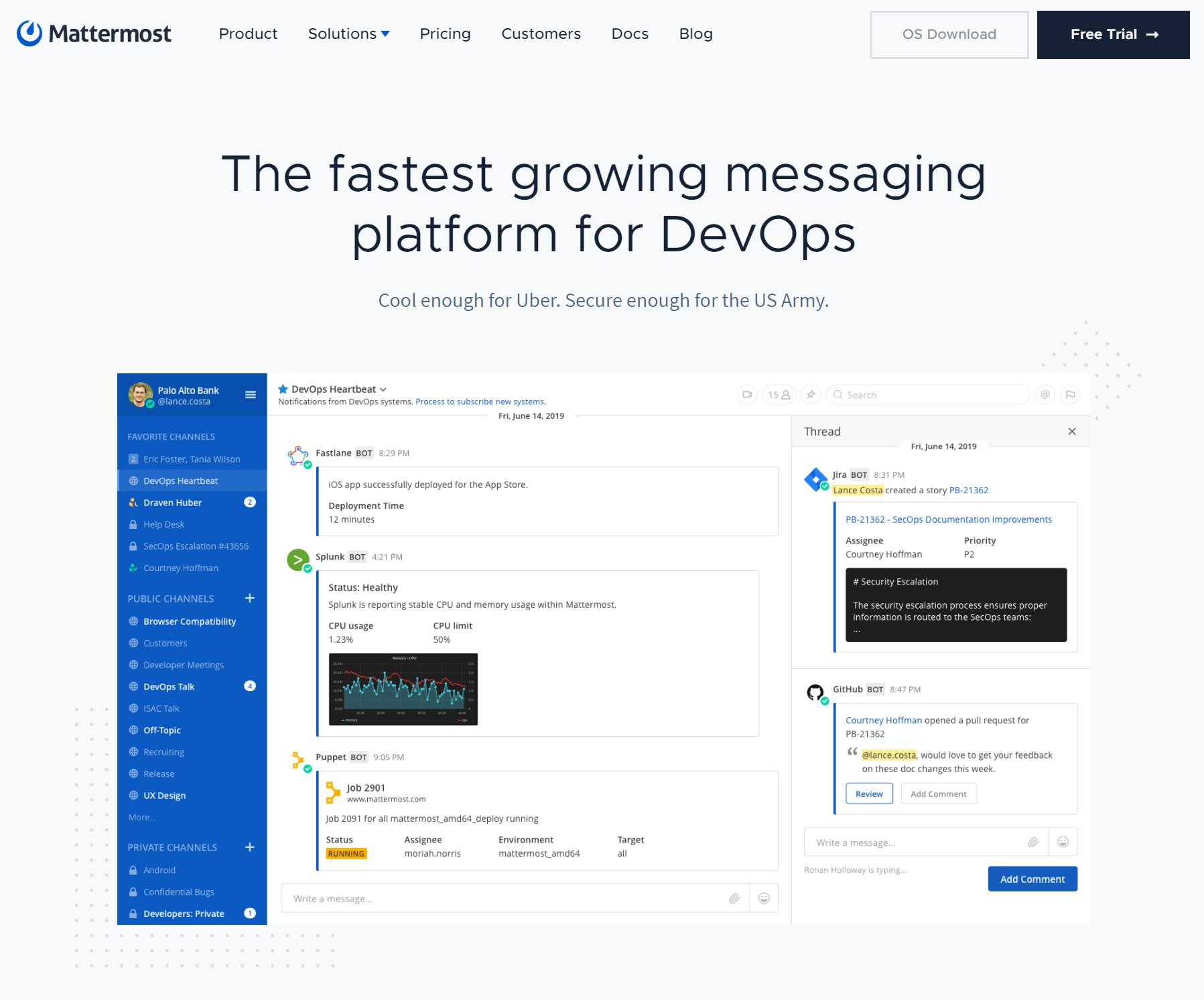 The Mattermost web client running on the newly configured server